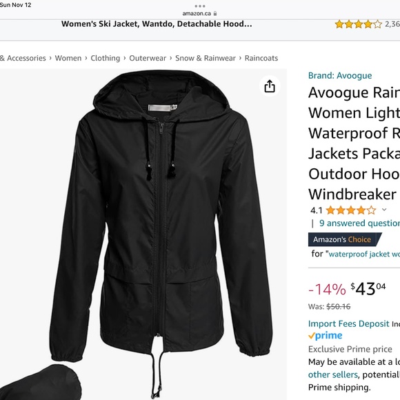 NWT Avoogue Ladies Waterproof Windbreaker, Sz L Black - Picture 1 of 12